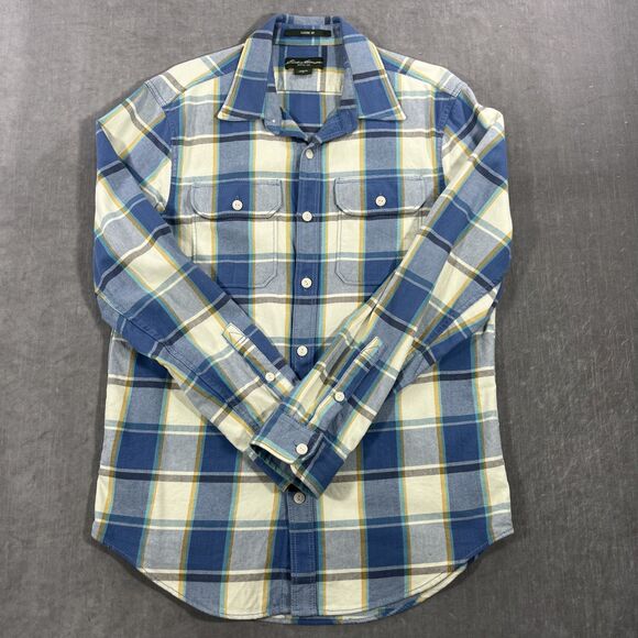 Eddie Bauer Mens Medium Blue Plaid Flannel Classic Fit Button Up Sleeve - Picture 1 of 6